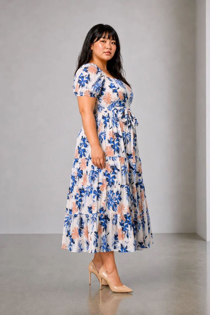Mavie|Cotton Fit And Flare Tiered Dress