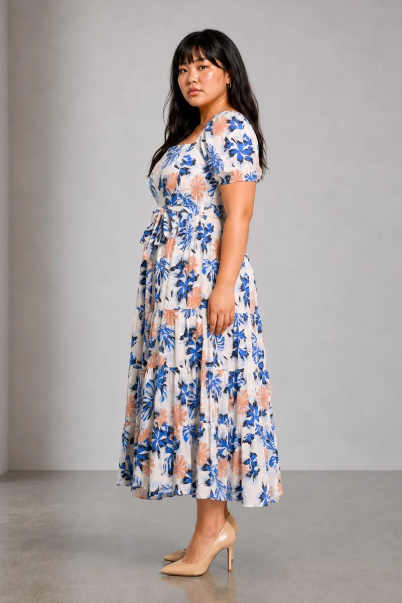 Mavie|Cotton Fit And Flare Tiered Dress