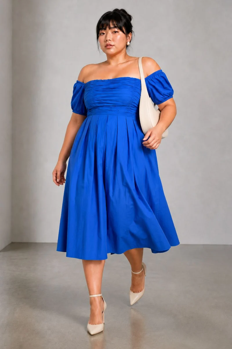 Orella|Cotton Off Shoulder Midi Dress