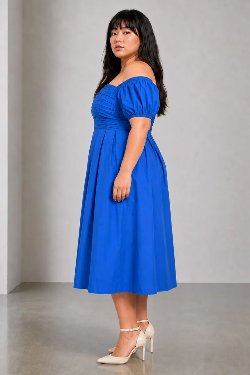 Orella|Cotton Off Shoulder Midi Dress