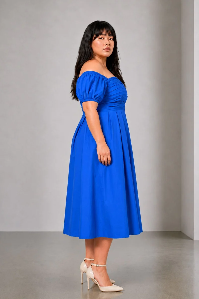 Orella|Cotton Off Shoulder Midi Dress