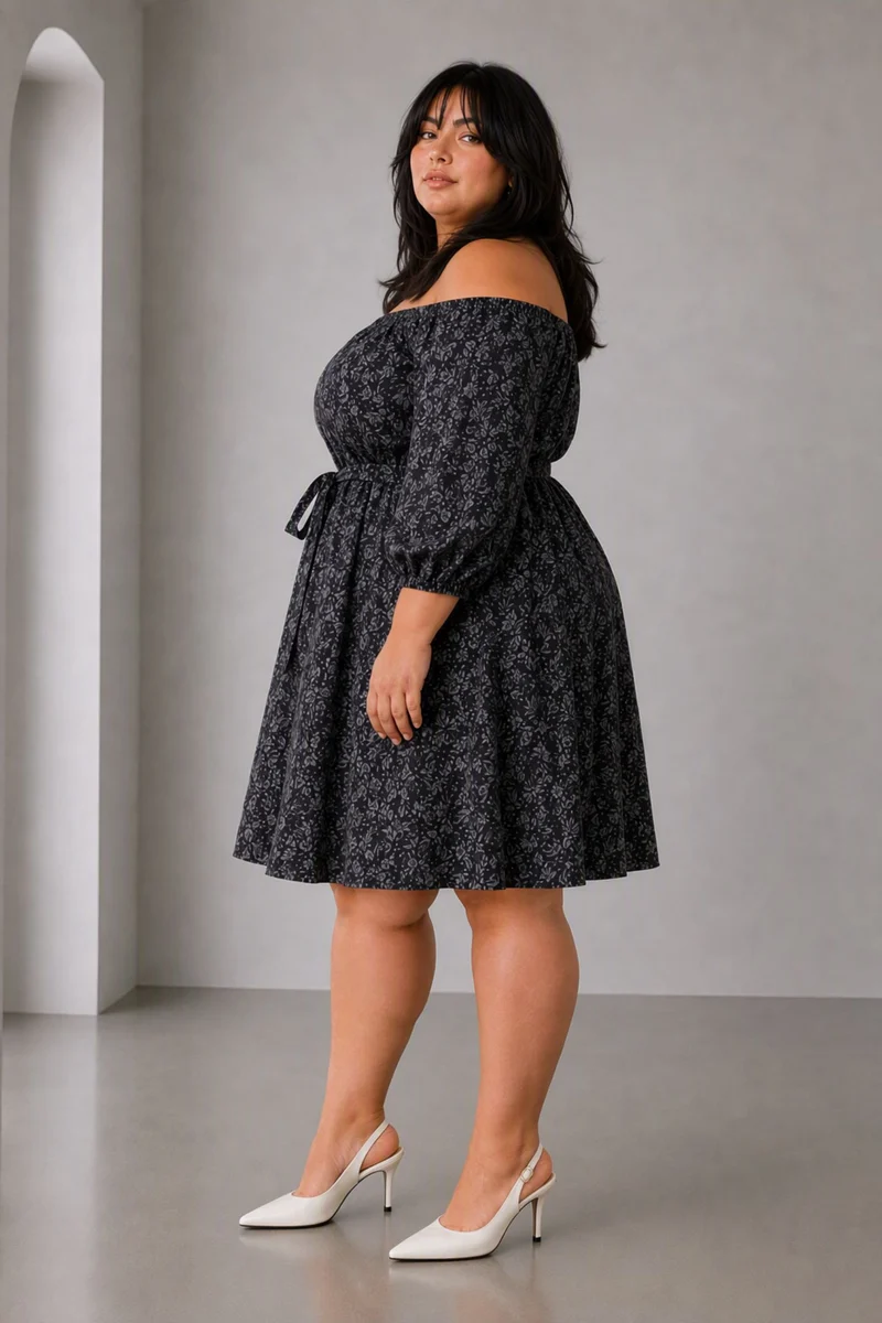 Teroba|Cotton Aline Offshoulder Dress