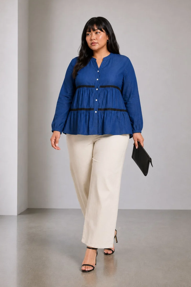 Briony|Cotton Tiered Lace Insert Shirt