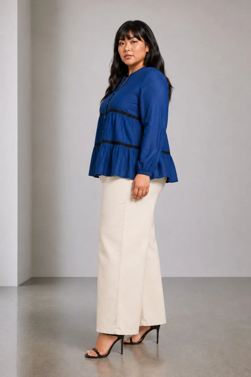 Briony|Cotton Tiered Lace Insert Shirt