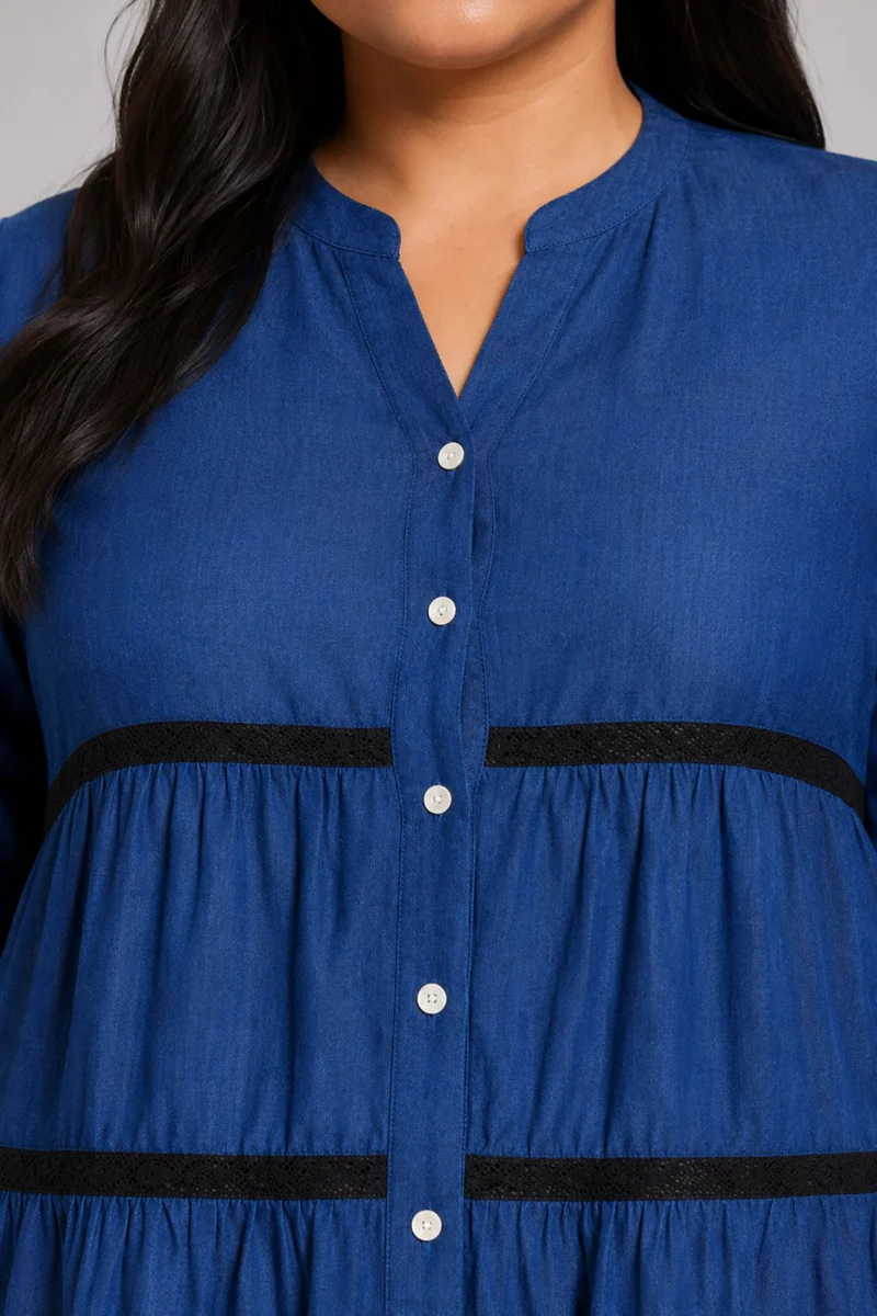 Briony|Cotton Tiered Lace Insert Shirt
