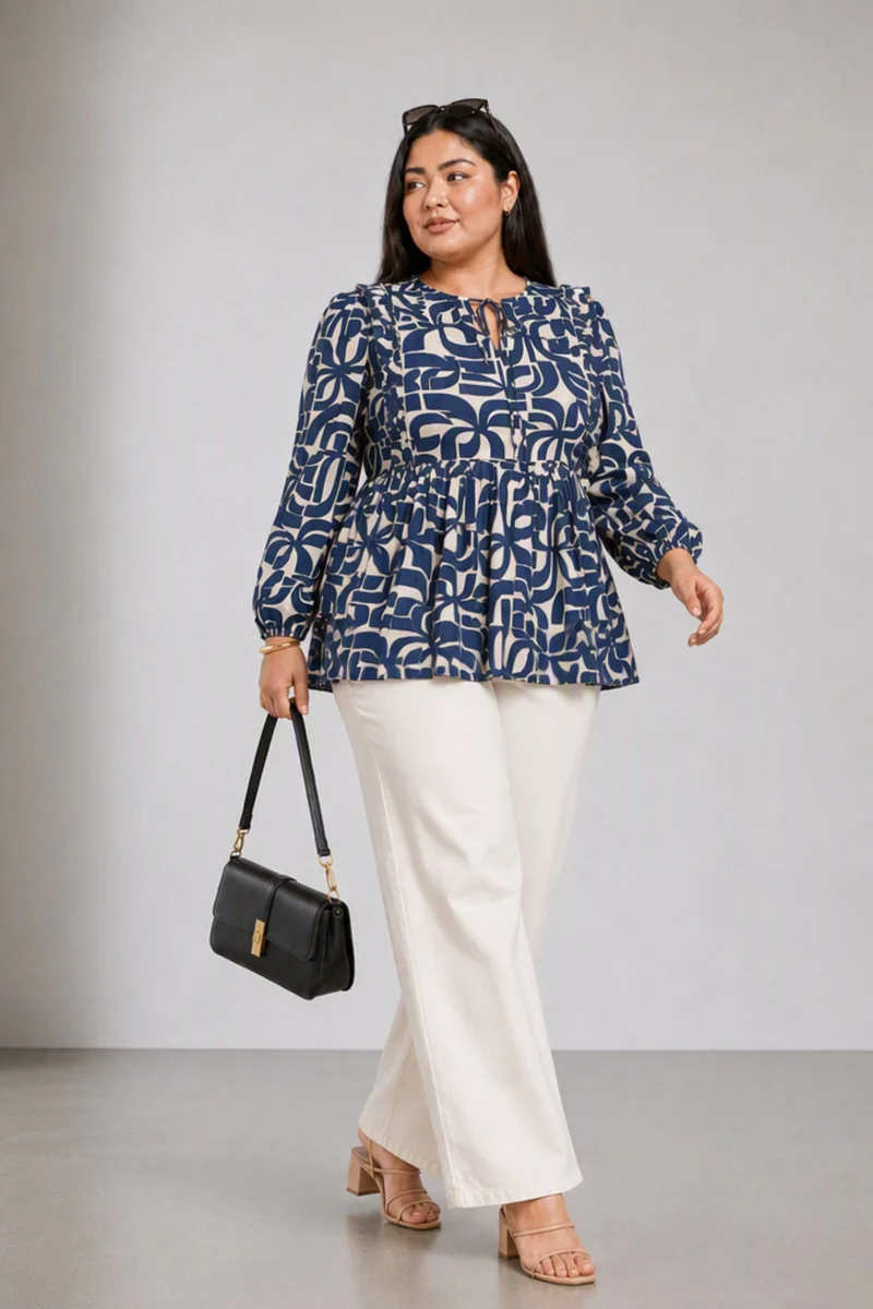 Belora|Cotton Ruffled Peplum Top