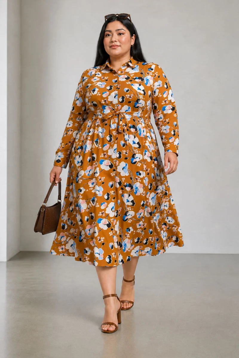 Tavon|Cotton Fit And Flare Shirt Dress