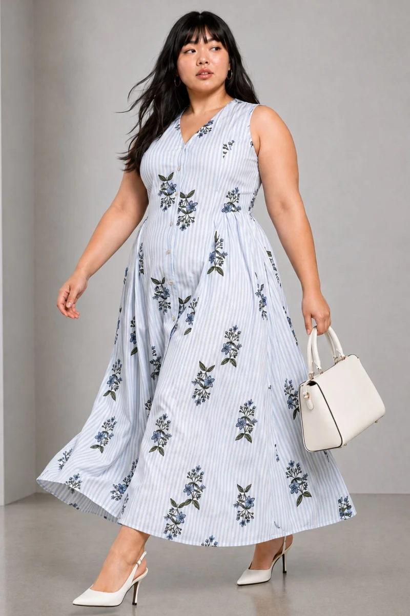 Tovia|Cotton V Neck Maxi Shirt Dress