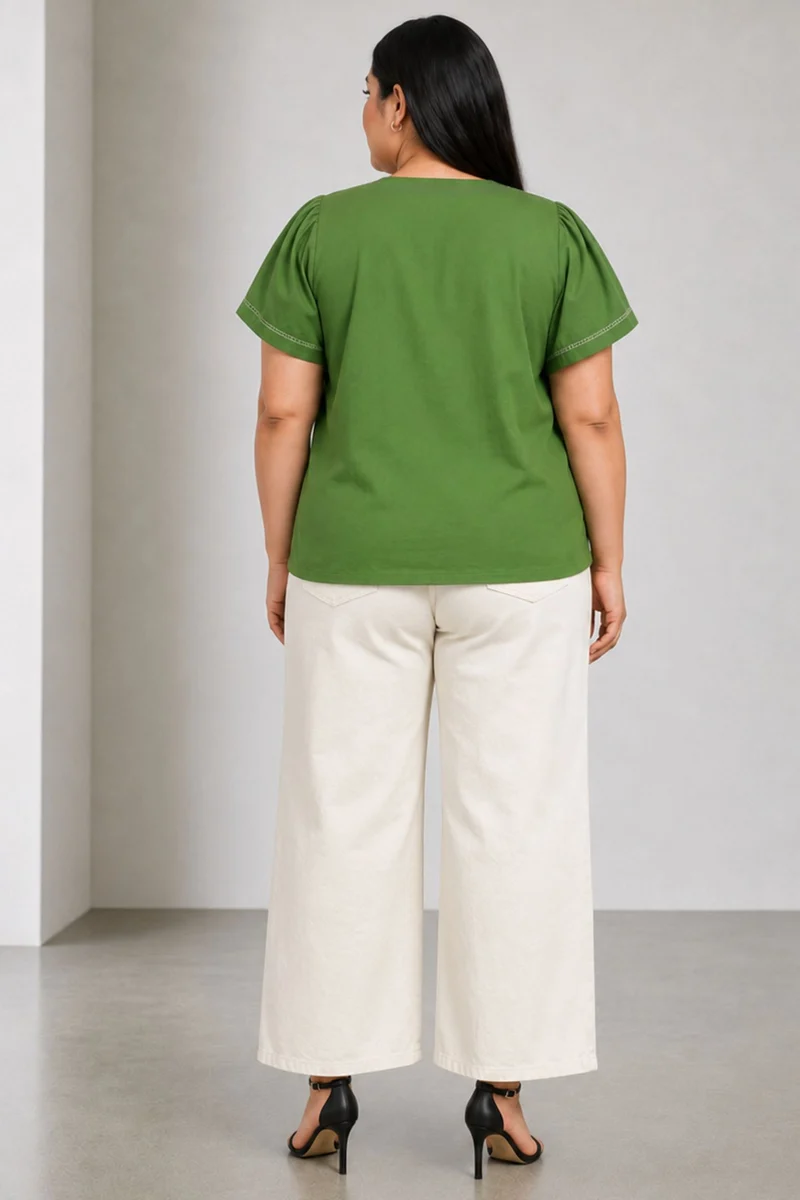 Junel|Cotton Vneck Lace Detail Shirt