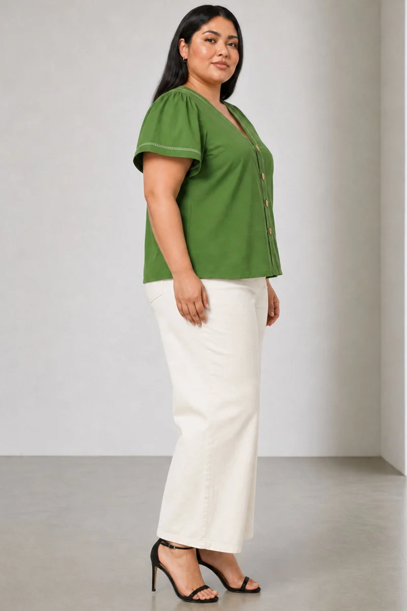 Junel|Cotton Vneck Lace Detail Shirt
