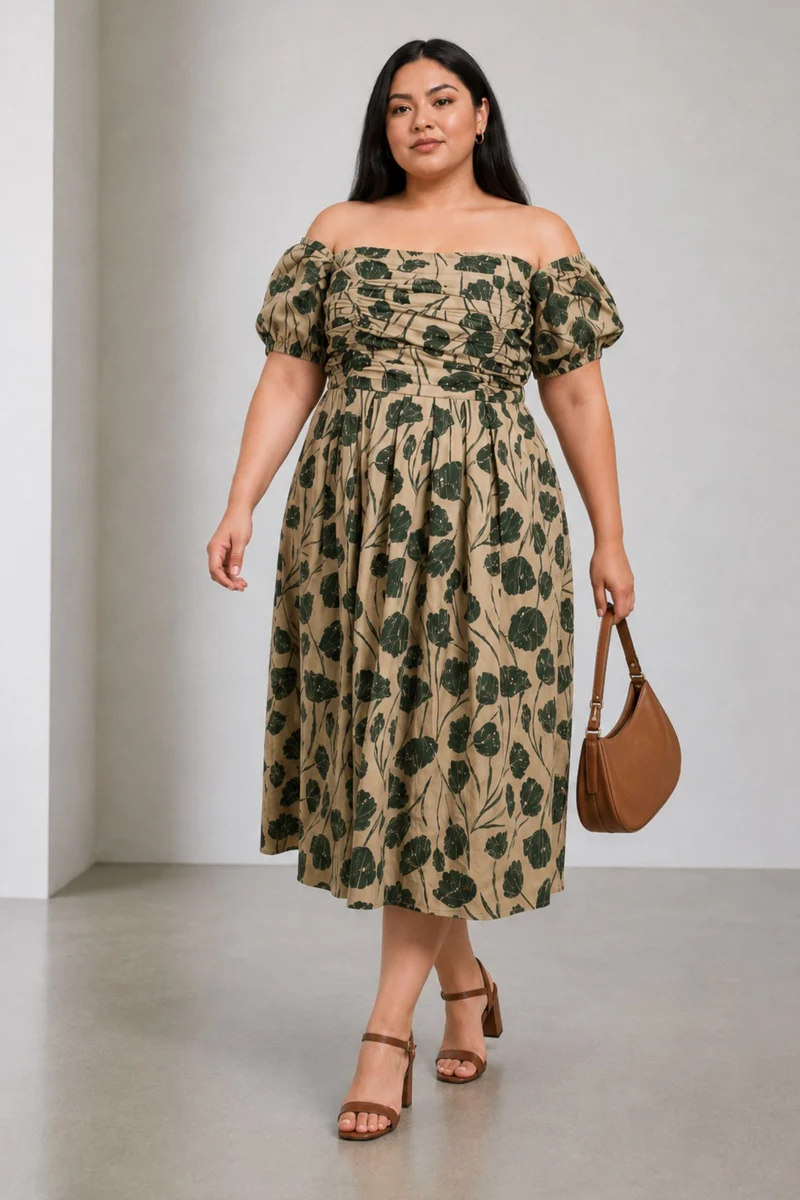 Aurex|Cotton Off Shoulder Midi Dress
