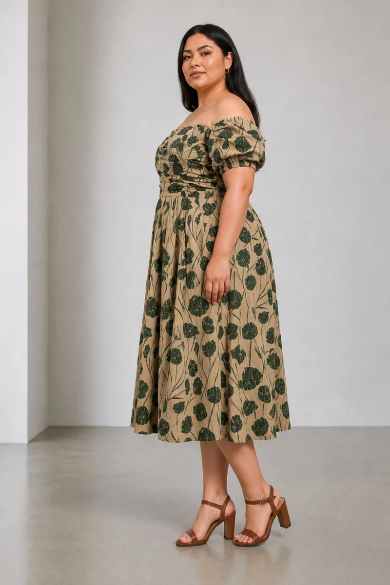 Aurex|Cotton Off Shoulder Midi Dress