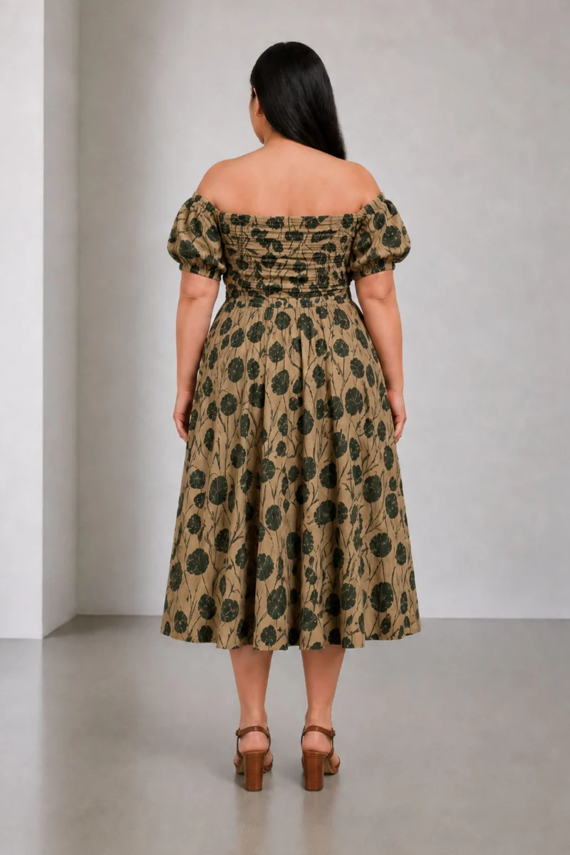 Aurex|Cotton Off Shoulder Midi Dress