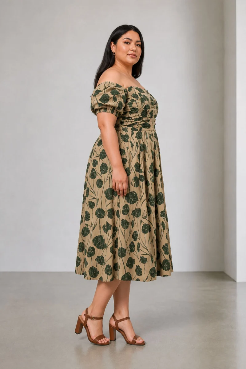 Aurex|Cotton Off Shoulder Midi Dress