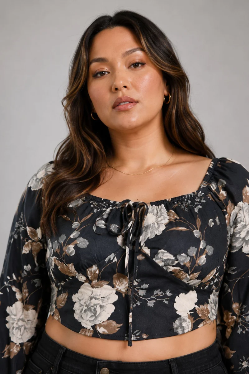 Eiris|Cotton Crop Puff Sleeve Top