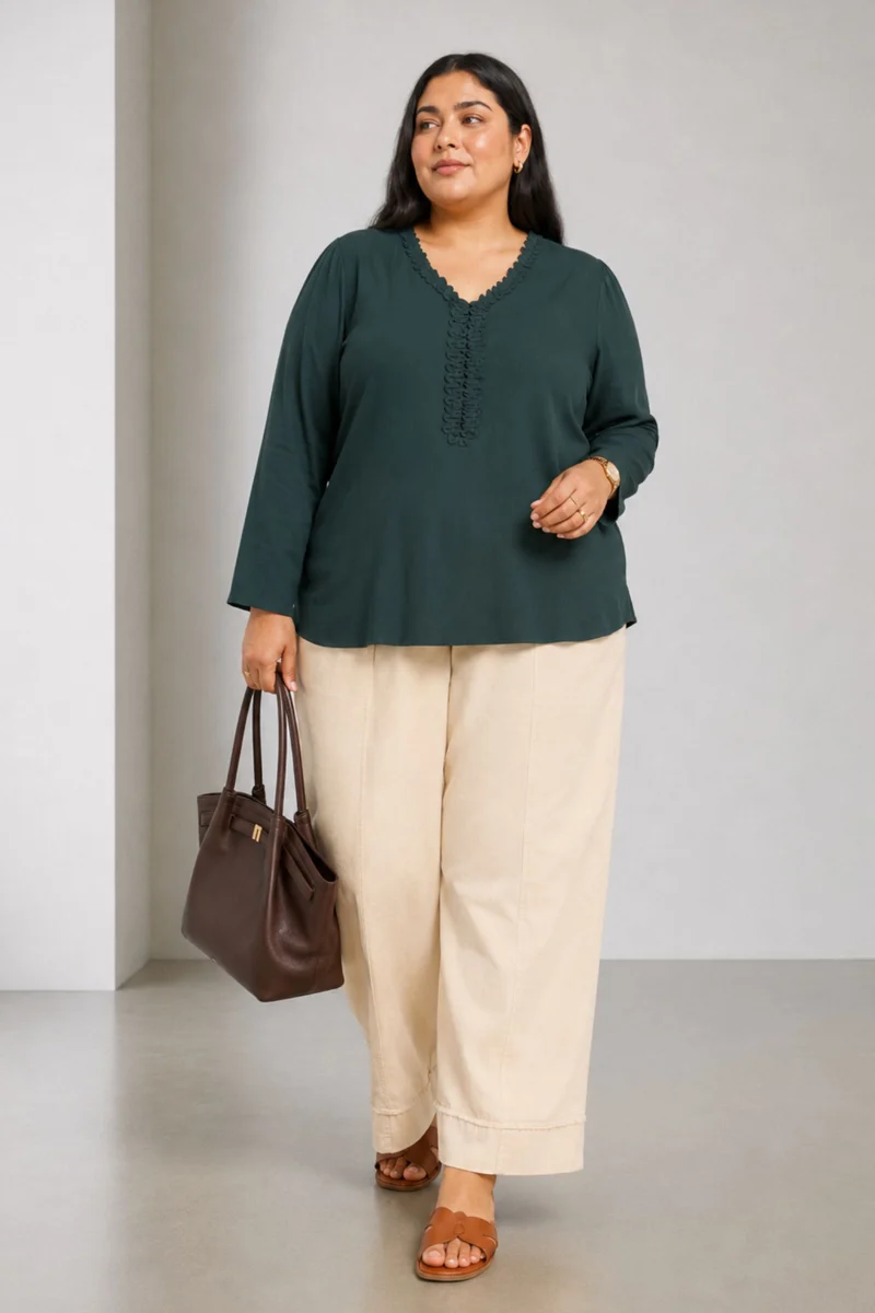Civra|Rayon V Neck Top With Lace Detail