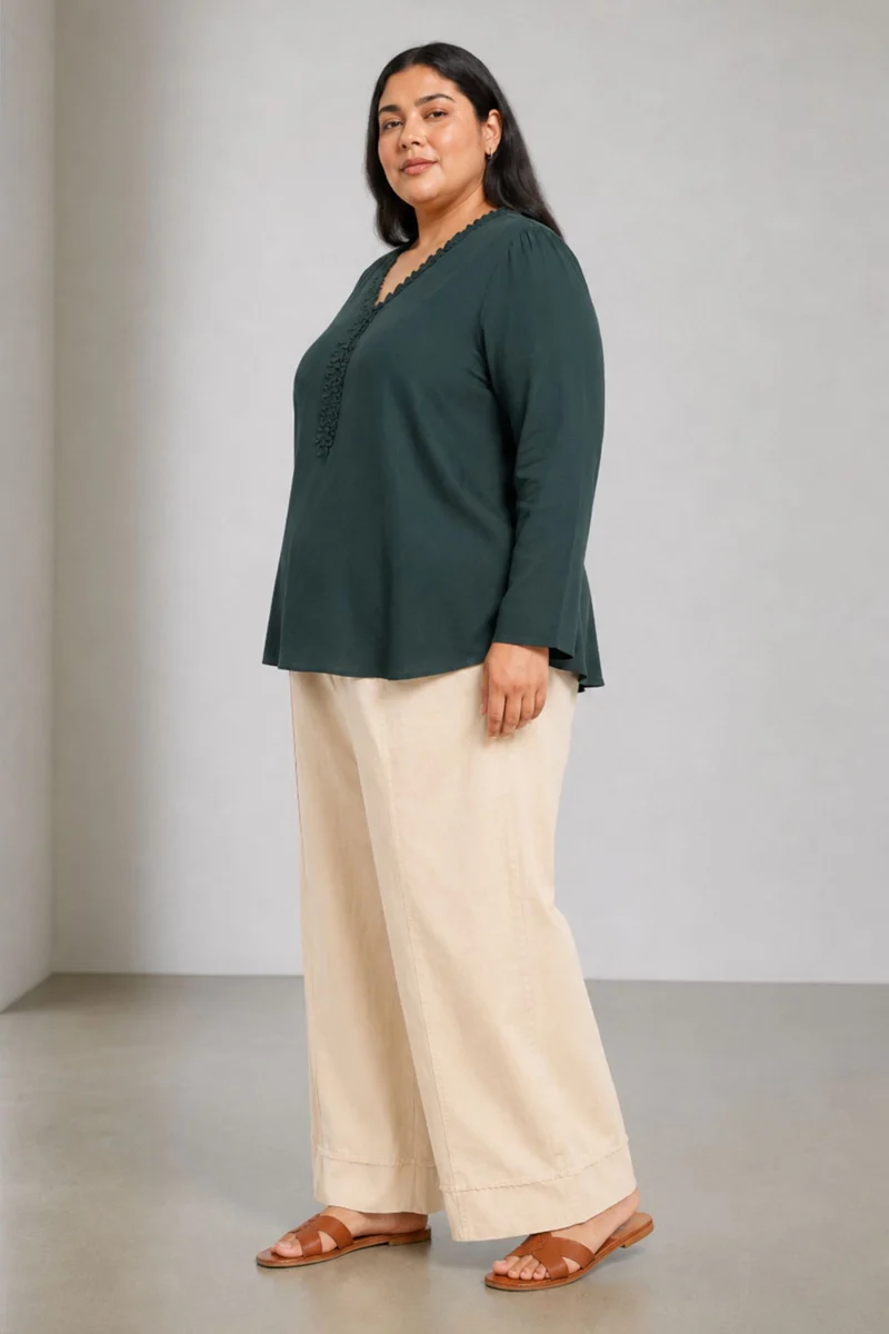 Civra|Rayon V Neck Top With Lace Detail