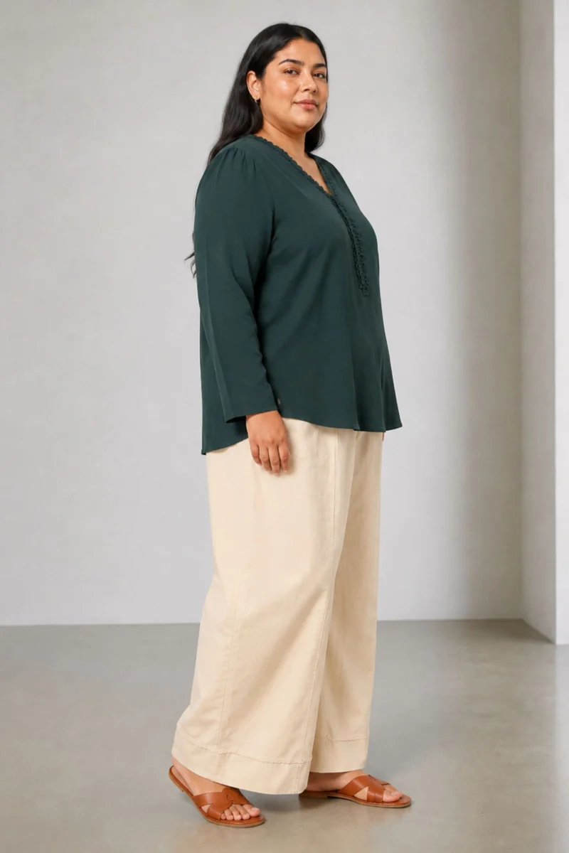 Civra|Rayon V Neck Top With Lace Detail
