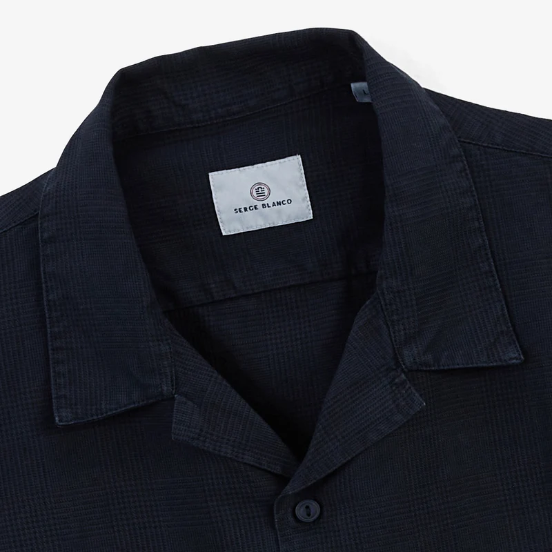 Chemise manches courtes Caracas en coton et lin bleu marine