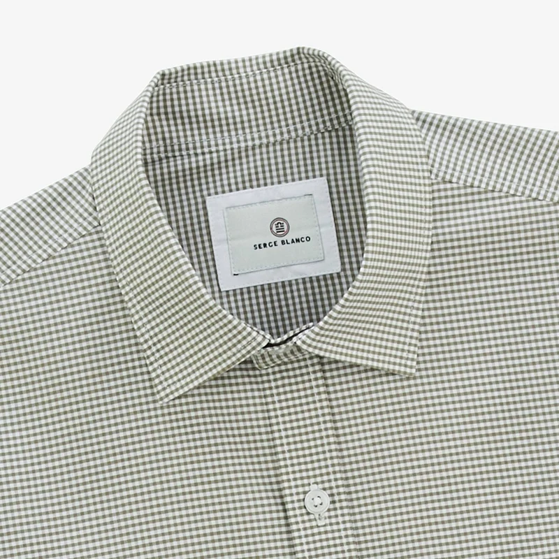 Chemise manches longues à carreaux vichy en coton vert teck