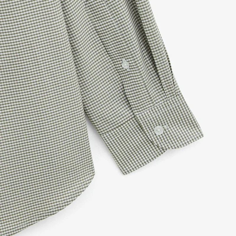 Chemise manches longues à carreaux vichy en coton vert teck