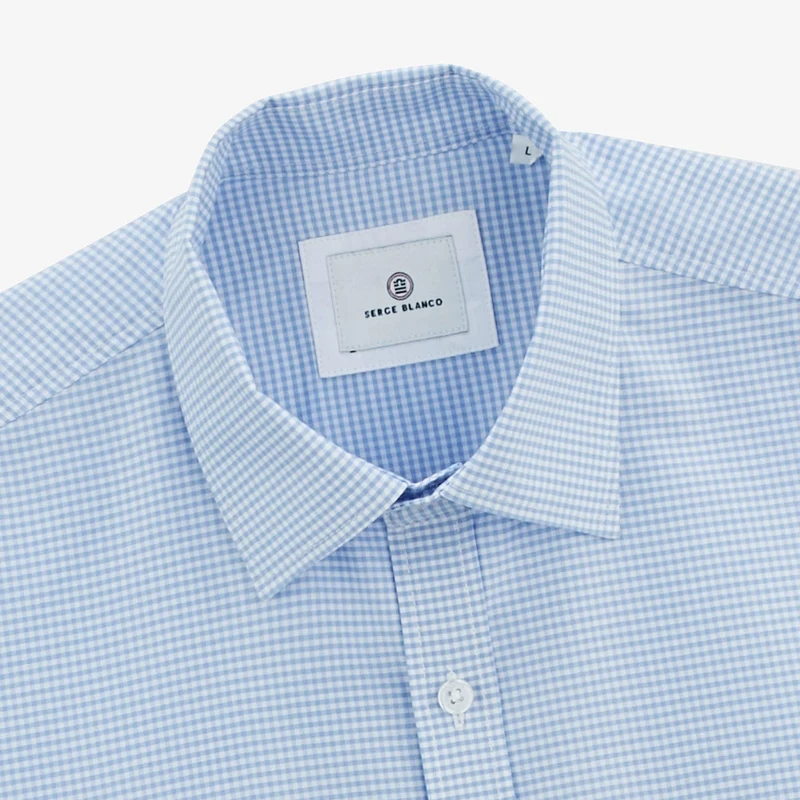 Chemise manches longues à carreaux vichy en coton bleue