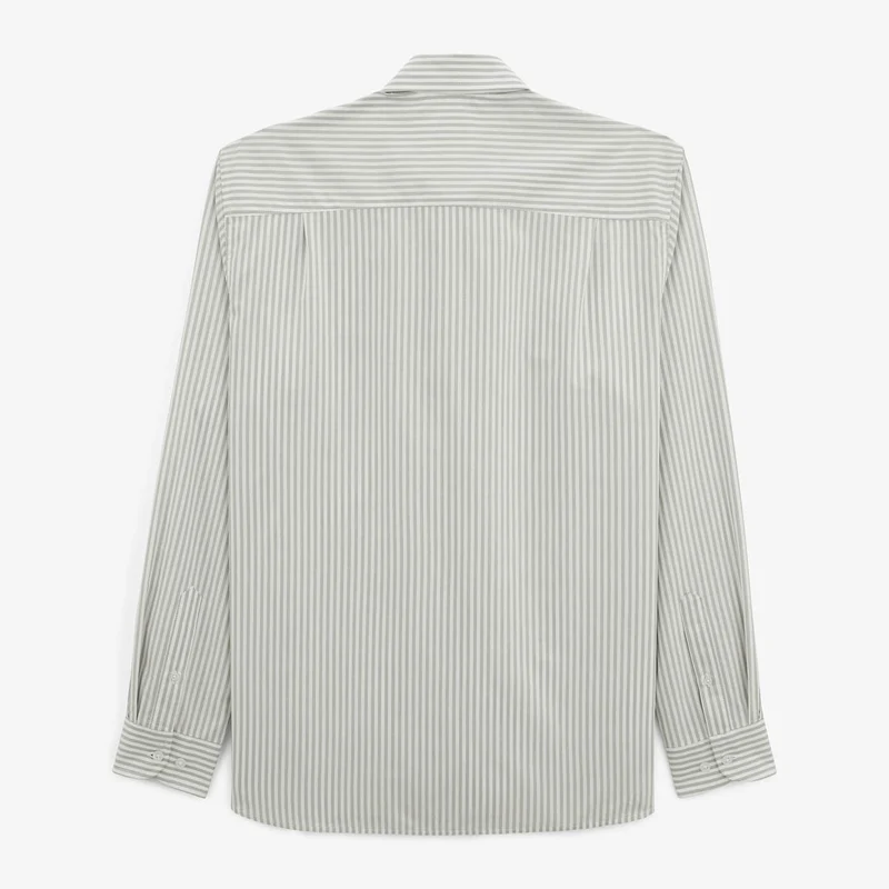 Chemise manches longues en coton à rayures bâton beige mastic