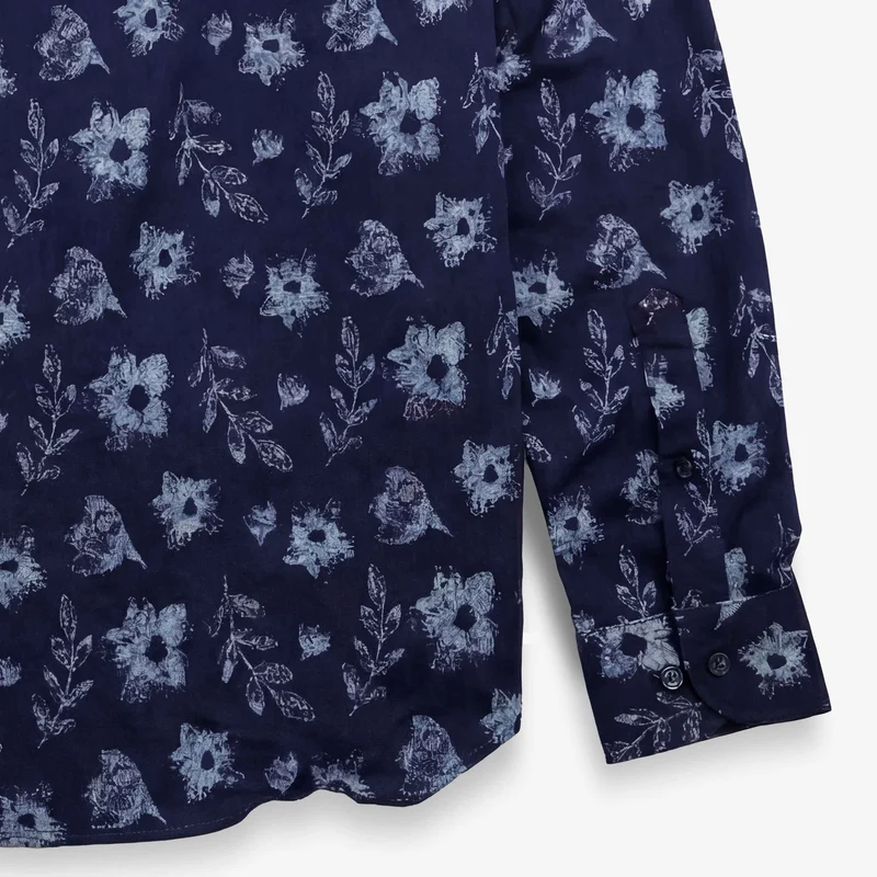 Chemises Charles manches longues bleu foncé en coton