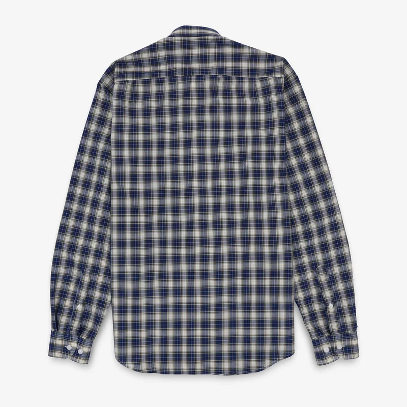 Chemise manches longues en coton bleue et beige à carreaux