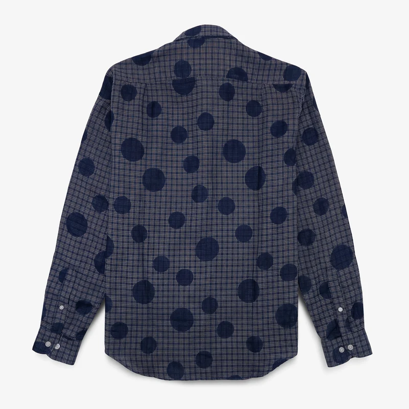 Chemise manches longues à carreaux et pois bleue