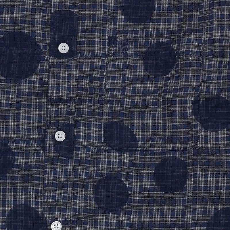 Chemise manches longues à carreaux et pois bleue
