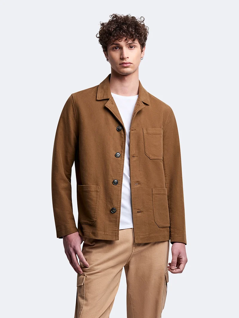 Veste casual droite en coton col chemise