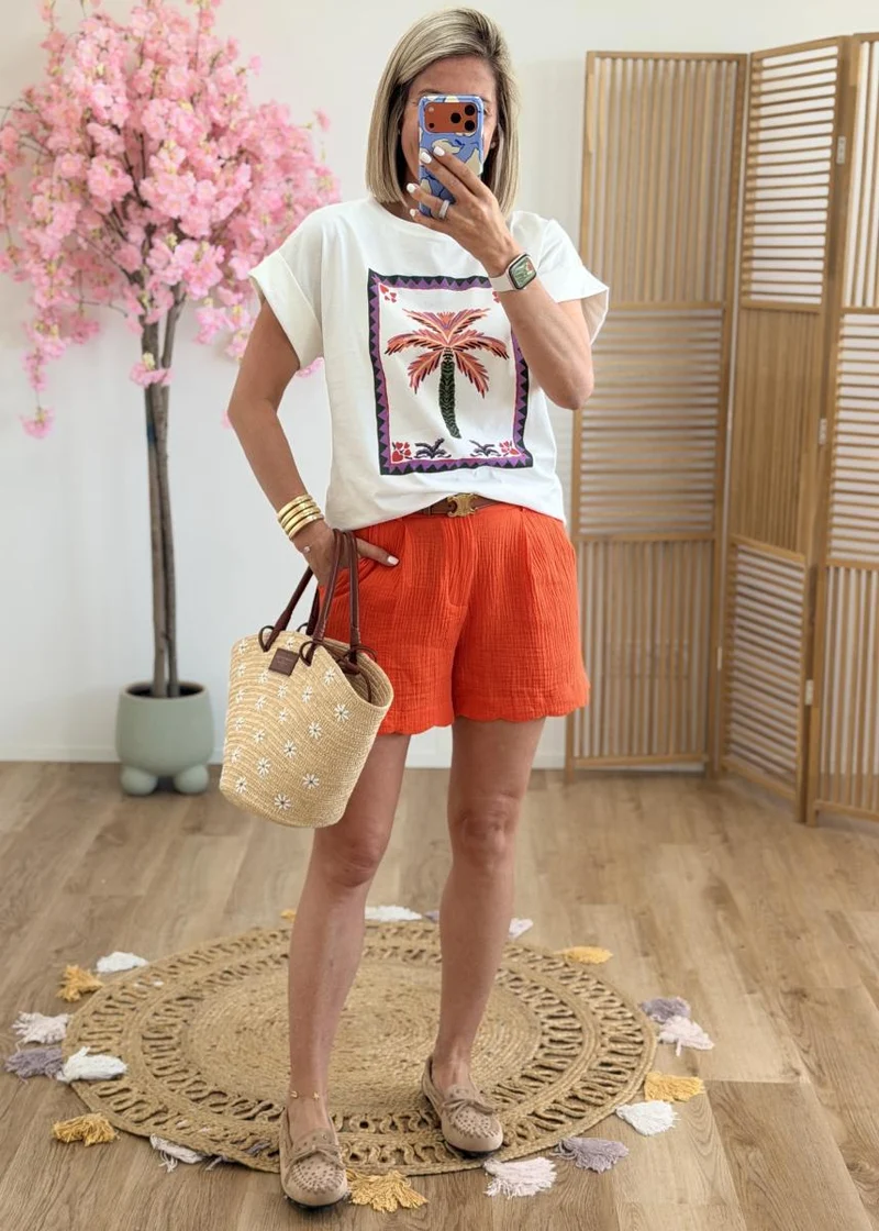 Short en gaze de coton orange