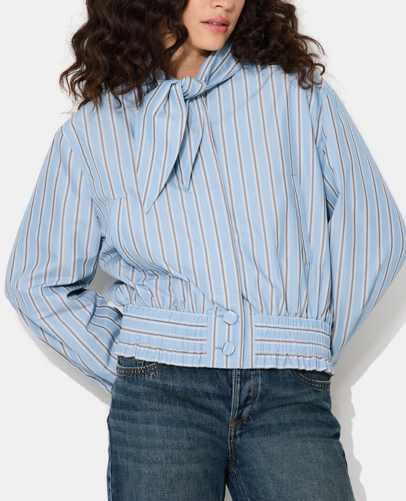 Blouson court rayé avec col nœud