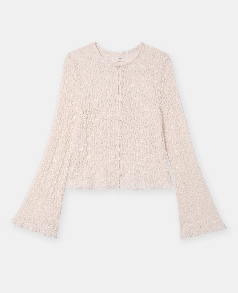 Top en dentelle avec manches flare et boutons