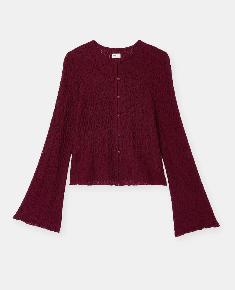Top en dentelle avec manches flare et boutons