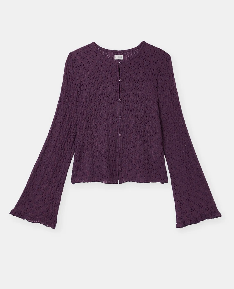 Top en dentelle avec manches flare et boutons