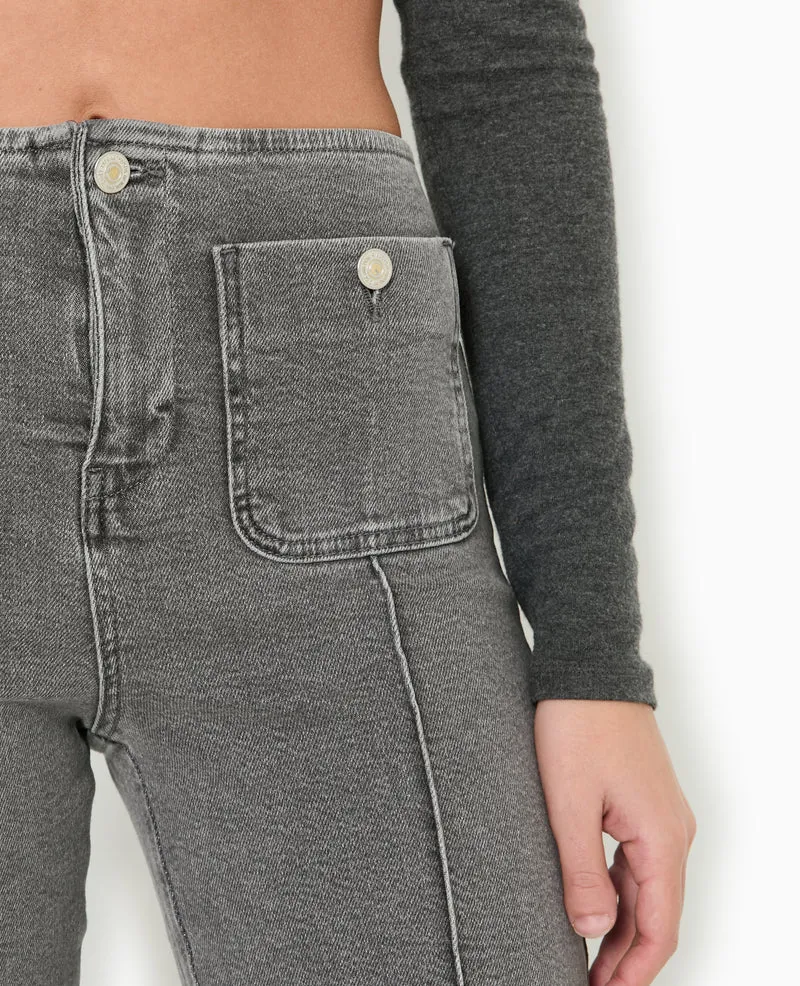 Jean flare taille haute avec poches plaquées