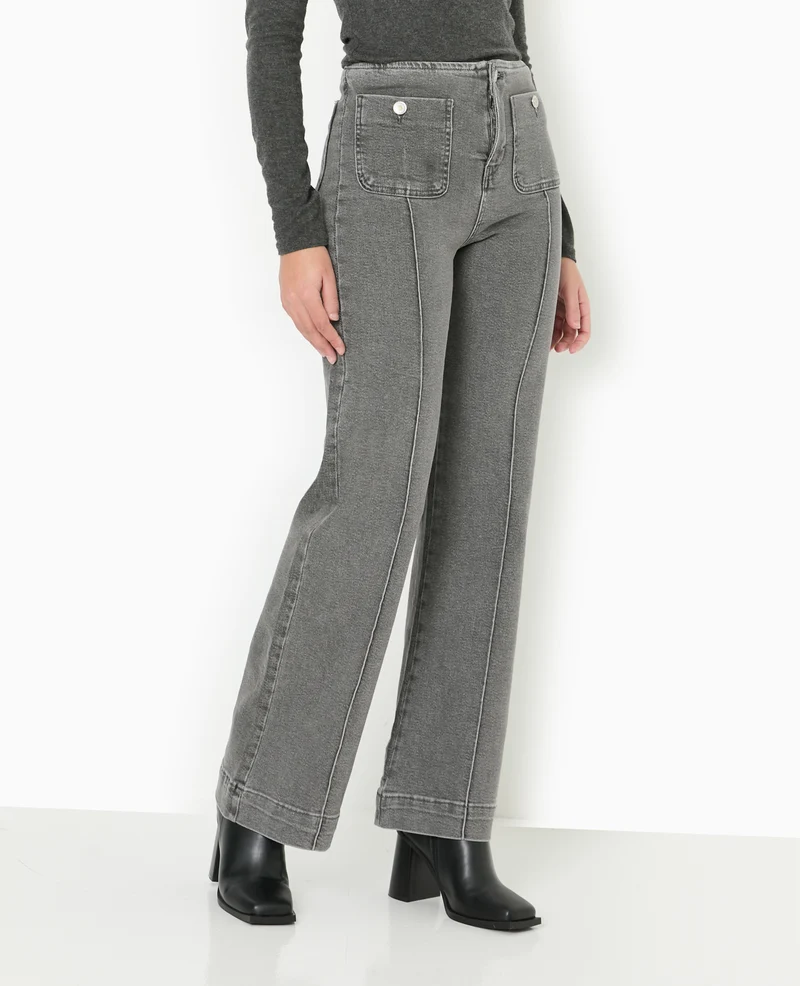 Jean flare taille haute avec poches plaquées