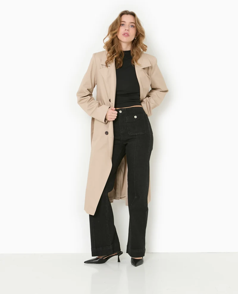 Jean flare taille haute avec poches plaquées