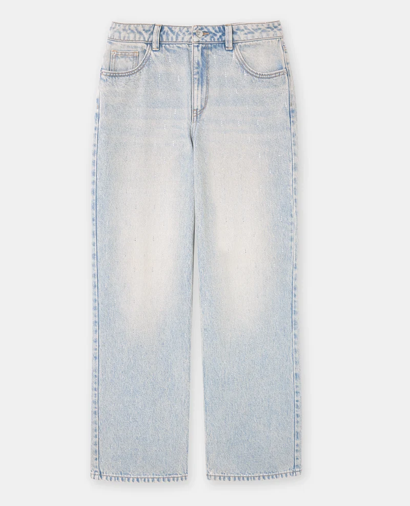Jean wide taille haute avec strass
