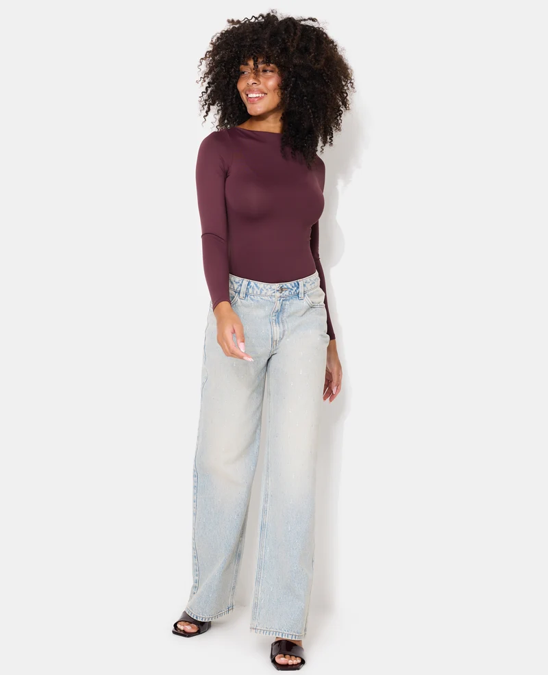 Jean wide taille haute avec strass
