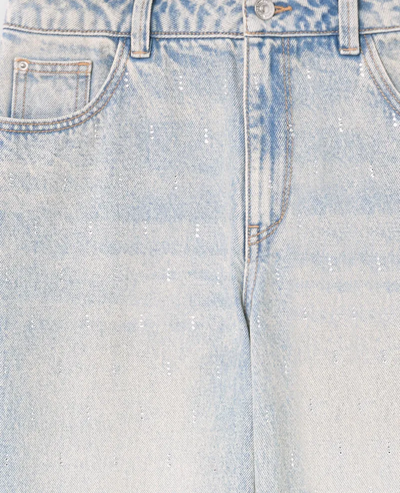 Jean wide taille haute avec strass