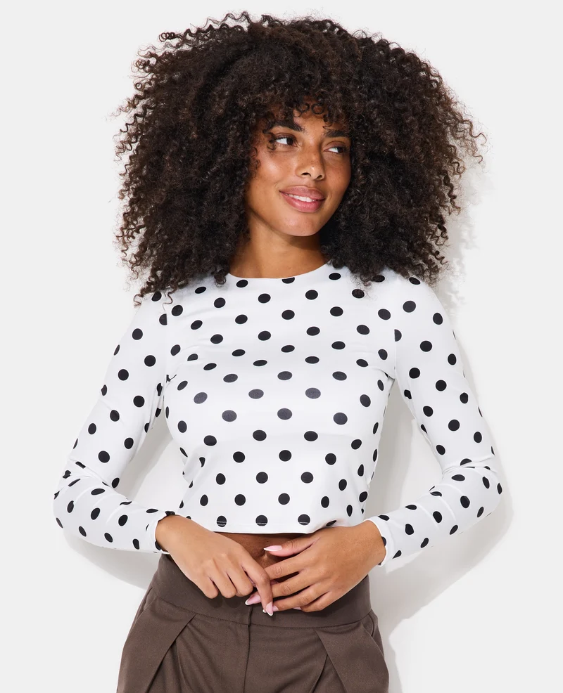 T-shirt ajusté manches longues motif pois
