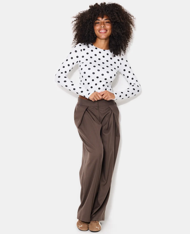 T-shirt ajusté manches longues motif pois