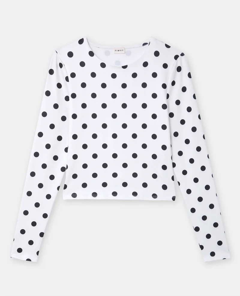 T-shirt ajusté manches longues motif pois