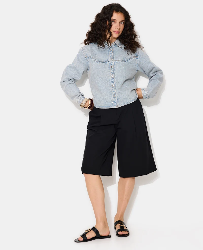 Chemise en jean avec strass en all over