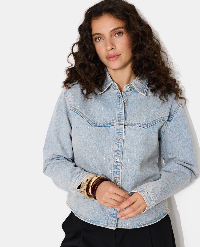 Chemise en jean avec strass en all over