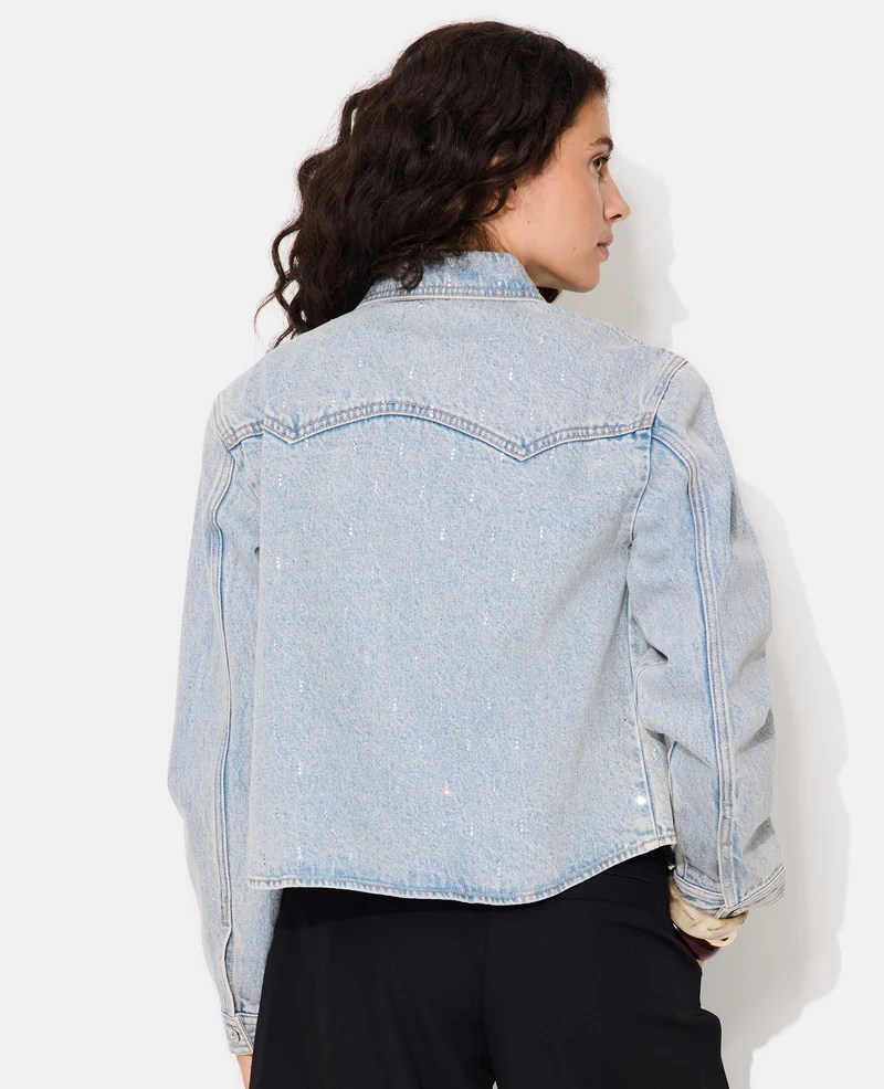Chemise en jean avec strass en all over