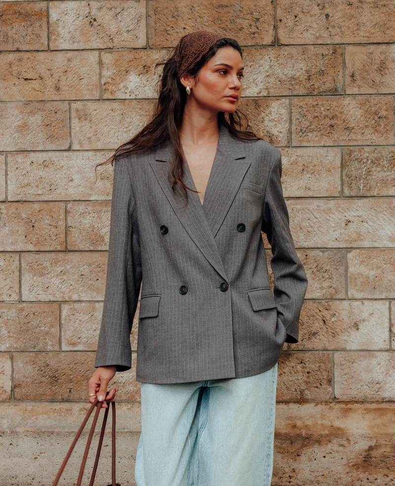 Veste blazer oversize fines rayures